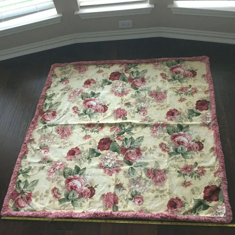 Vintage Rose Floral Fringe Upholstery Tablecloths Fabric French Cottage